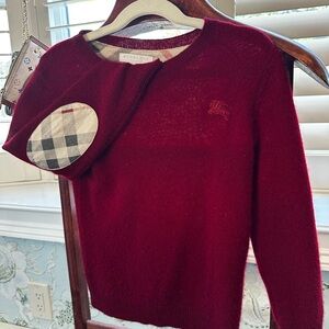 Burberry Red Sweater with Plaid Elbow Patch